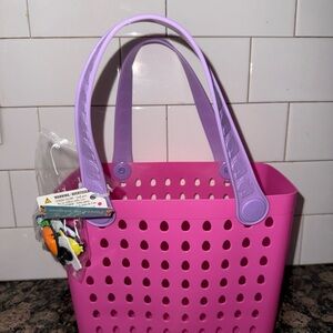 Viral Pink Tote Bag with Lavender Handles + charms